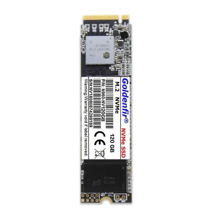 Goldenfir 120GB Solid State Drive for Everyday Computing - M.2 NVMe SSD showing label and connectors