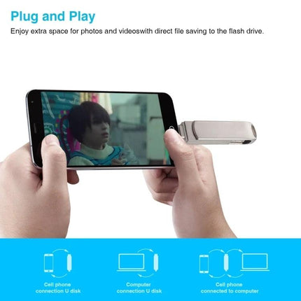 Versatile USB Drive for Daily File Storage and Transfer shown plugged into a smartphone for quick plug-and-play photo and video saving