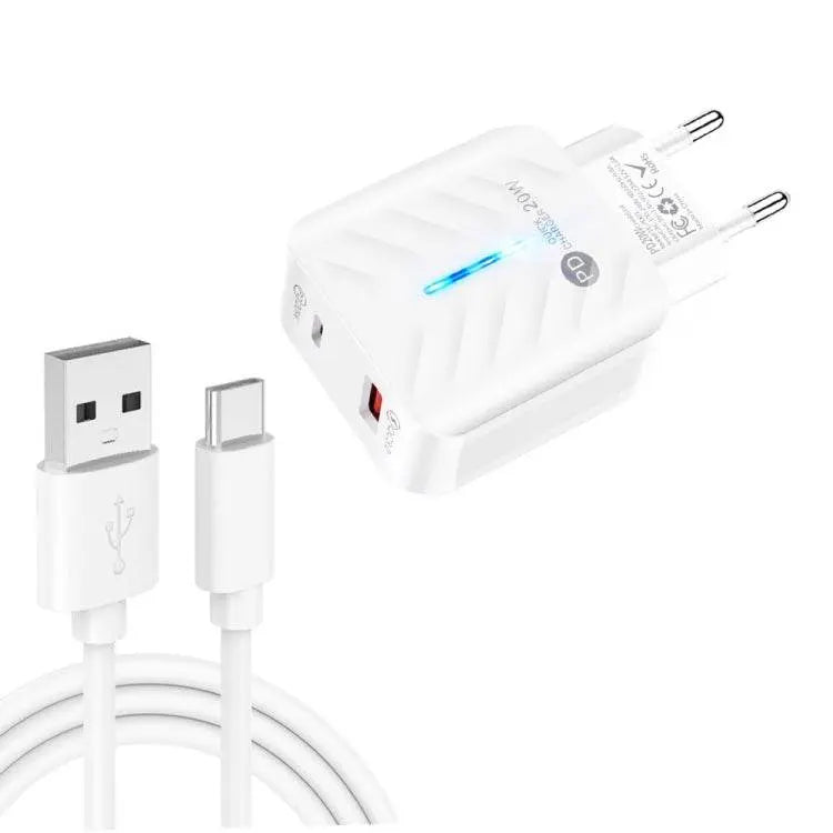 PD03 20W PD3.0 QC3.0 USB Charger With Type-C Cable EU Plug