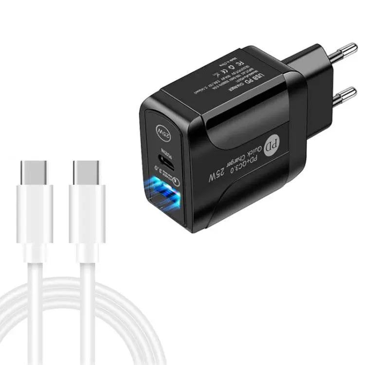 PD25W USB-C QC3.0 USB Dual Ports Fast Charger EU Plug