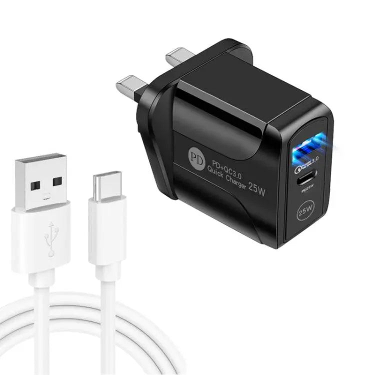 PD25W USB-C Type-C QC3.0 Dual Port Fast Charger UK Plug