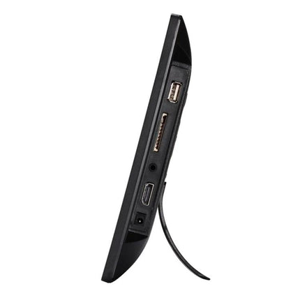 11.6 Inch Digital Photo Frame for Displaying Photos and Slideshows side view showing ports and stand, FHD screen with USB, HDMI and power jack