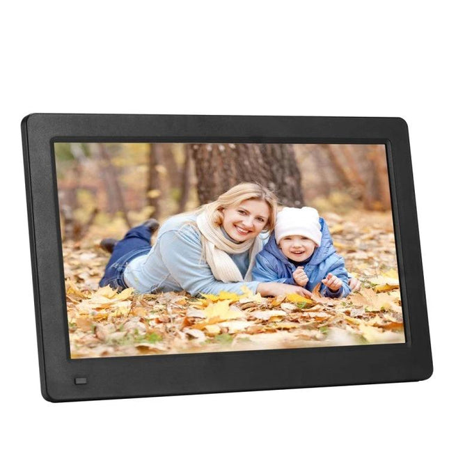 11.6-Inch Digital Photo Frame for Home Photo Display showing family photo on clear LED screen, music and clock features for home