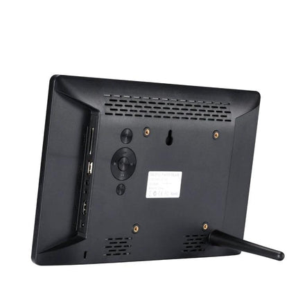 11.6-Inch Digital Photo Frame for Home Photo Display rear view showing ports, buttons and stand for wall or tabletop mounting