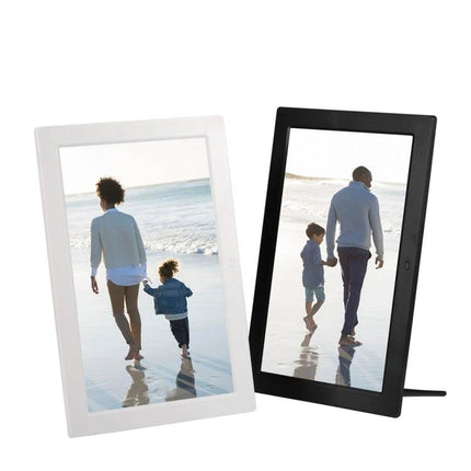 13-Inch High-Definition Digital Photo Frame for Displaying Photos and Videos showing family beach photos on 13-inch 1366x768 LED display