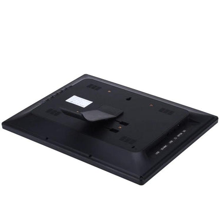 14-Inch Digital Photo Frame for Home Photo Display showing back view with stand, ports and vents on black 14-inch LED frame