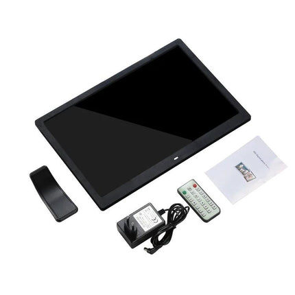 14-Inch Digital Photo Frame for Displaying Photos and Videos with remote, power adapter, stand and user manual for home or office display