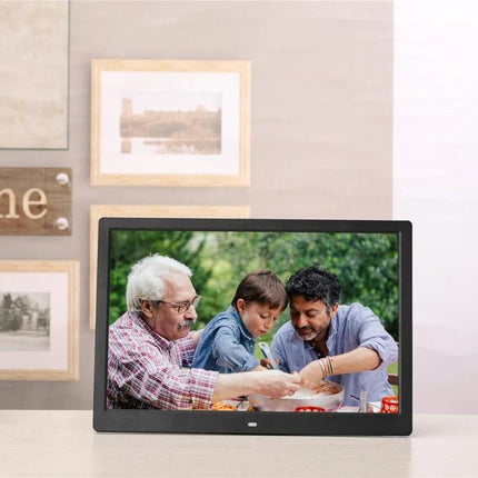 14-Inch Digital Photo Frame for Displaying Photos and Videos showing family slideshow and video playback with audio from USB/SD