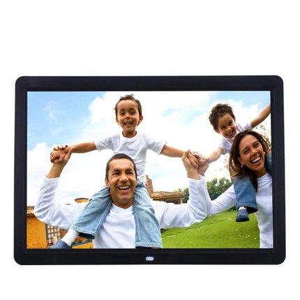 17-Inch Digital Photo Frame for Displaying Images and Videos showing family slideshow on 17-inch LED screen