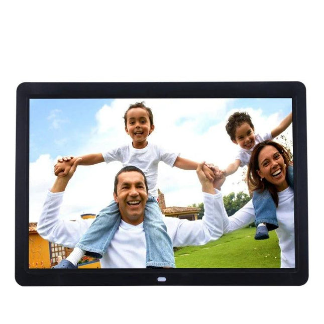17-Inch Digital Photo Frame for Displaying Images and Videos showing family slideshow on 17-inch LED screen