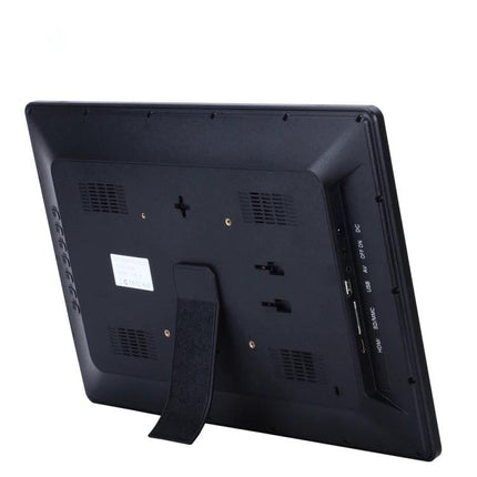 17-Inch Digital Photo Frame for Displaying Images and Videos showing rear view with stand, ports and vents on black 17-inch LED frame
