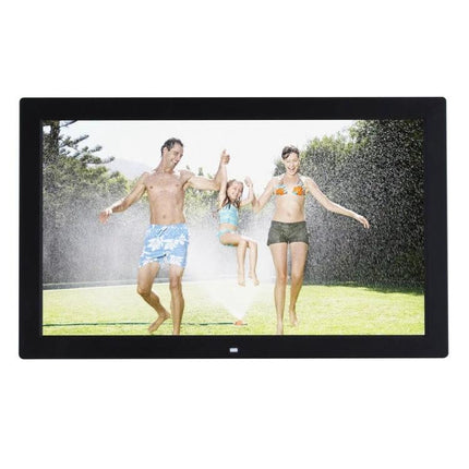 18.5 Inch Wall Mounted Digital Advertising Display Frame showing family beach scene video on LED screen for retail and office promotions