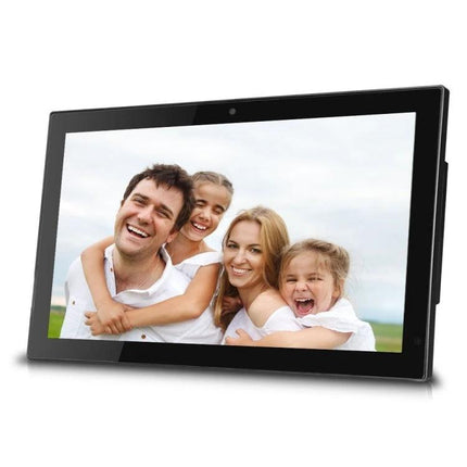21.5-Inch Digital Photo Frame for Displaying Photos and Videos showing happy family photo on clear 1920x1080 LED screen
