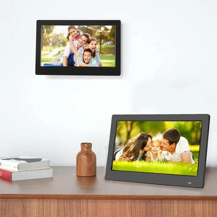 21.5-Inch Digital Photo Frame for Displaying Photos and Videos showing family photos on a clear 1920x1080 LED screen with music option