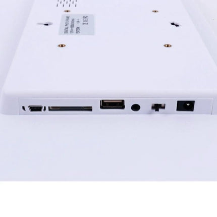 Allwinner 15-Inch LED Digital Photo Frame with Remote Control showing rear ports: USB, SD slot, power and audio jack