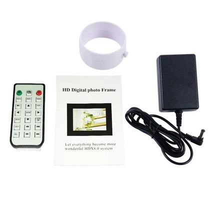 Allwinner 15-Inch LED Digital Photo Frame with Remote Control accessories: remote, power adapter, manual and mounting ring