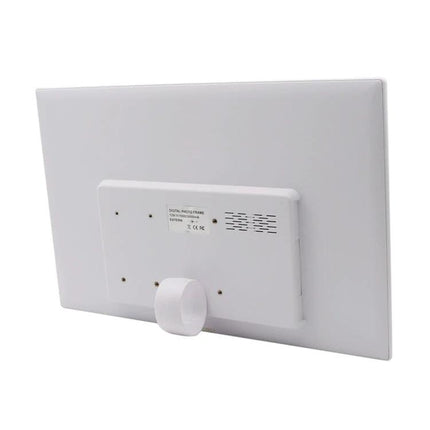 Allwinner Technology 17-Inch Digital Photo Frame for Display showing white rear view with stand and ventilation ports