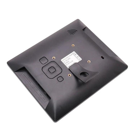 8 Inch Digital Photo Frame with Remote Control and Holder – back view showing stand, control buttons and mounting points