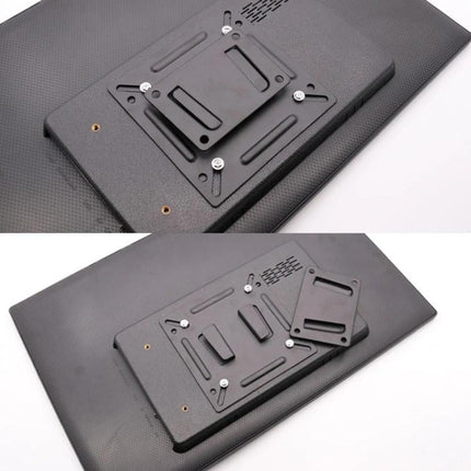 Universal Wall Mount Bracket for Photo Frames and Up to 18.5-Inch Monitors showing metal bracket mounted on small monitor