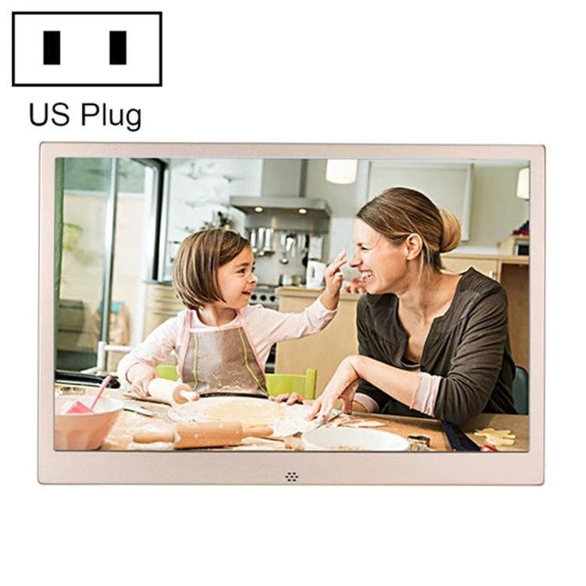 13.3 Inch Digital Photo Frame for Displaying Family Photos with Remote showing mother and child slideshow in kitchen, 1280x800 LED display, US plug