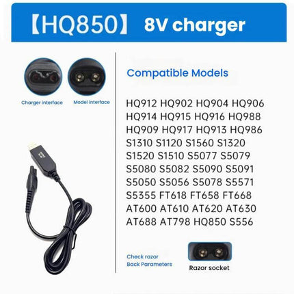 Philips Shaver USB Charging Cable For Everyday Use - 8V USB charger cable compatible with HQ912 HQ902 HQ904 HQ906 and other Philips shavers