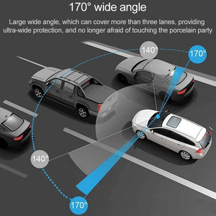 Compact Mini Car Dash Camera for Vehicle Recording and Monitoring showing 170-degree wide-angle view capturing multiple lanes