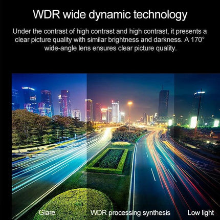 Compact Mini Car Dash Camera for Vehicle Recording and Monitoring capturing 1080P night city road with 170-degree wide-angle and WDR dynamic clarity