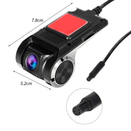 HD Night Vision WiFi Hidden Car Dash Cam for Safe Driving compact black camera with lens, dimensions 7.8cm x 5.2cm and wired connector