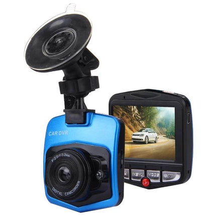 Car Camcorder with 2.4 Inch LCD Screen for Driving Recordings mounted with suction cup showing front lens and 2.4-inch LCD playback
