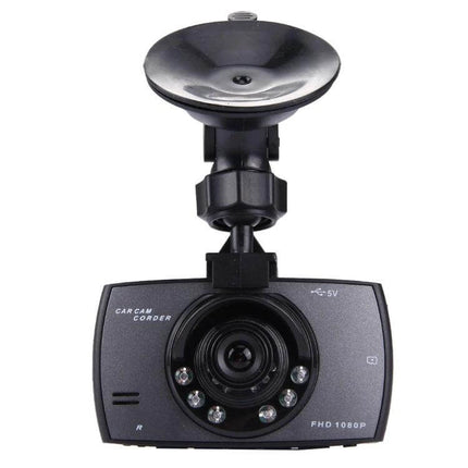 Car DVR Camera with 2.7 Inch LCD Screen for Easy Viewing mounted on windshield with suction cup, 480P FHD 1080P lens and LED night vision