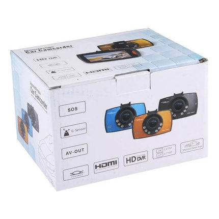 Car DVR Camera with 2.7 Inch LCD Screen for Easy Viewing box showing three colored dash cameras and HDMI/HD DVR icons