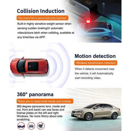 X12 WiFi-Enabled Triple Camera Car Dash Cam for Driving Recording - triple-angle parking, collision induction, motion detection, 360° panorama WiFi viewing