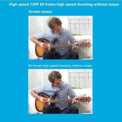 Logitech HD Webcam for Video Calls with Privacy Cover showing musician playing guitar demonstrating 60fps high-speed, clear 1080p autofocus video
