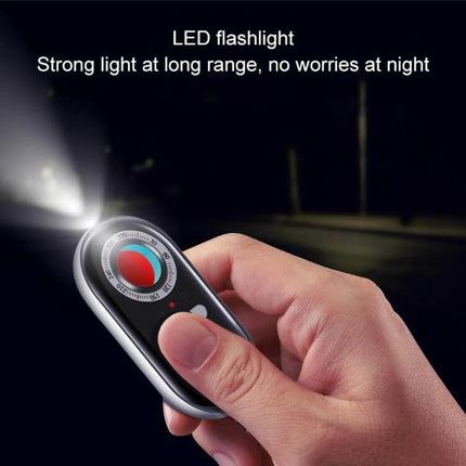 Vibration Security Alarm for Home and Vehicle Protection compact handheld unit with LED flashlight emitting beam