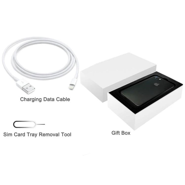 Compact Packaging Box for Mobile Phones, Size 183 x 100 x 35mm showing white gift box with phone, charging cable and SIM tray removal tool