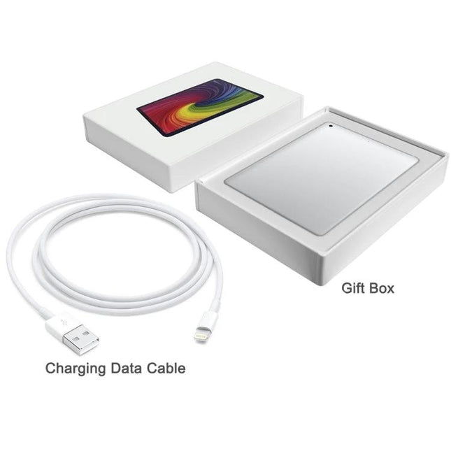 Durable Paper Box for Tablet PC Packaging and Transport showing white gift box with tablet compartment and charging data cable
