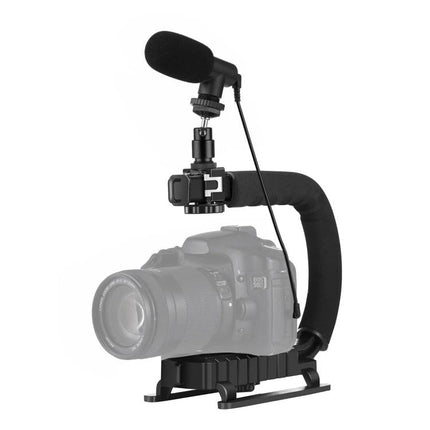 PULUZ Handheld Stabilizer Kit for Steady Video Recording with Microphone mounted with DSLR and stereo microphone for vlogging