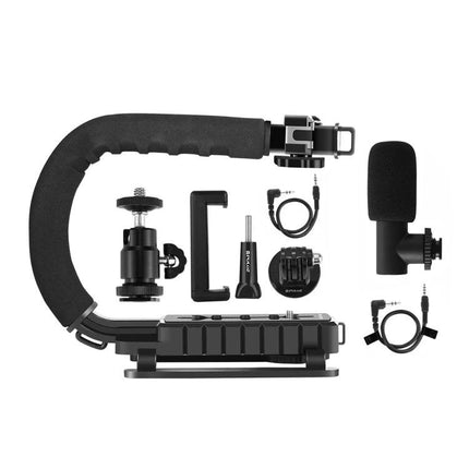 PULUZ Handheld Stabilizer Kit for Steady Video Recording with Microphone - U/C stabilizer, compact stereo mic, mounts and cables for DSLR vlogging
