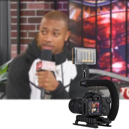 PULUZ Handheld Camera Stabilizer with Portable LED Light Kit — compact stabilizer and LED for steady, well-lit vlogging and handheld shooting