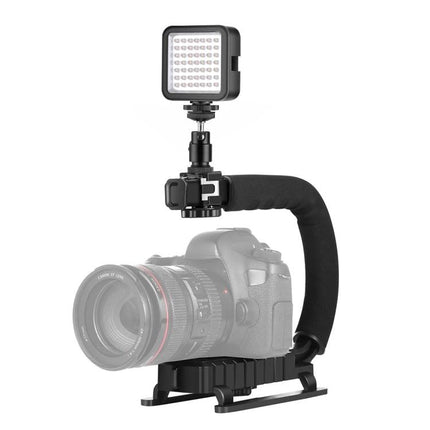 PULUZ C-Shaped Handheld Camera Stabilizer with LED Light Kit mounted with LED light for steady vlogging and photography