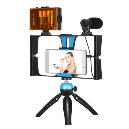Puluz 4-in-1 LED Selfie Light Kit for Smartphone Vlogging on tripod with microphone and LED light for portable vlogging