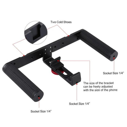 PULUZ Aluminum Video Rig for Smartphone Vlogging and Live Streaming handheld double-handle rig with adjustable phone mount, two cold shoes and 1/4" sockets