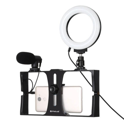 PULUZ 3-in-1 Vlogging Rig for Smartphone Video Recording with ring LED light and microphone for steady mobile vlogs