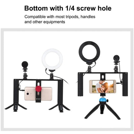 PULUZ Video Rig for Smartphone Vlogging and Stabilization with handles, microphone, ring light and tripod mount for steady mobile footage