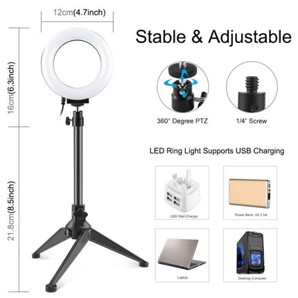 PULUZ Ring Light for Home Vlogging and Daily Photos LED tabletop ring light with adjustable tripod for selfies and video calls