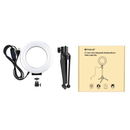 PULUZ Ring Light for Home Vlogging and Daily Photos - compact 4.7" LED ring light kit with USB dimmer, mini tripod and desktop mount