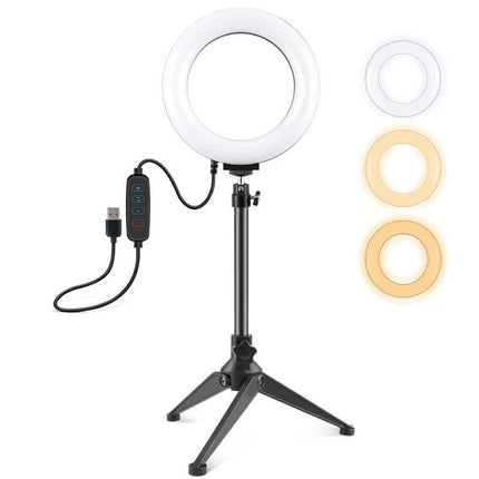 PULUZ Ring Light with Tripod for Everyday Video Sessions – adjustable LED ring light on tabletop tripod with color temperature settings and USB controller