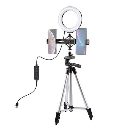 PULUZ Kit for Home Vlogging and Daily Video Sessions - tripod with dual phone holder and ring light for steady video and improved lighting