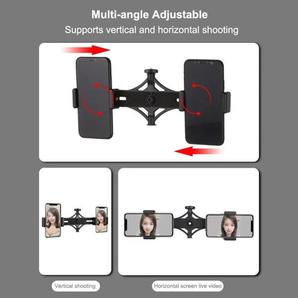 PULUZ Kit for Home Vlogging and Daily Video Sessions dual phone bracket showing multi-angle vertical and horizontal shooting with tripod and ring light