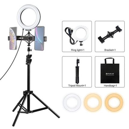 PULUZ Kit for Everyday Home Vlogging and Streaming Sessions with ring light, dual phone bracket and tripod mount for steady videos